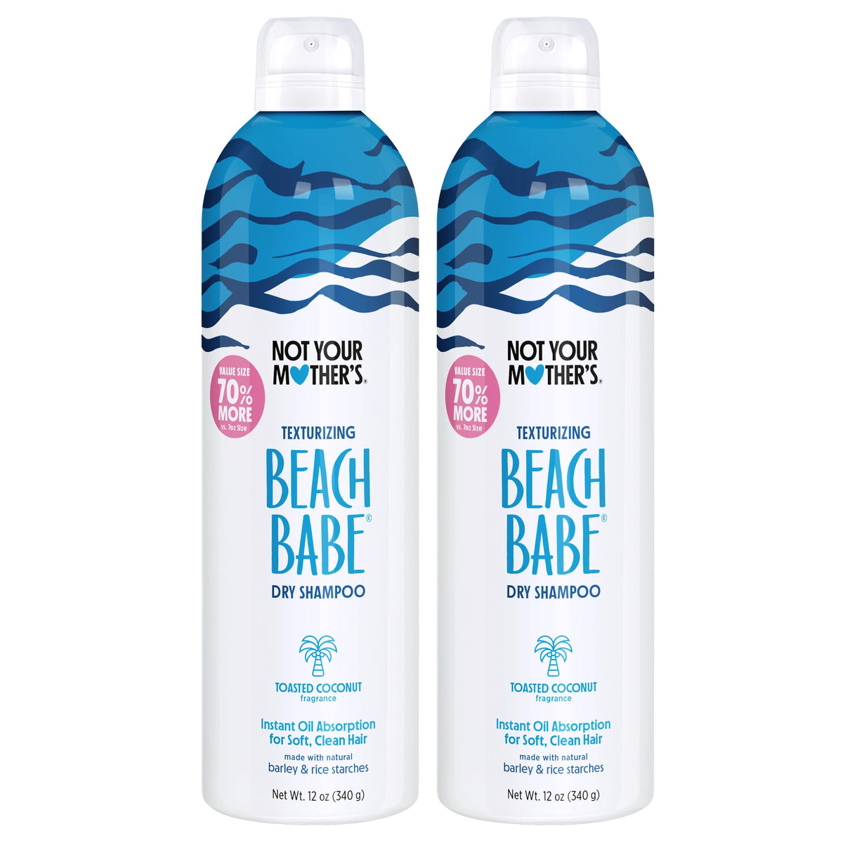 Not Your Mother's front packaging showing two jumbo dry shampoo cans and value benefit