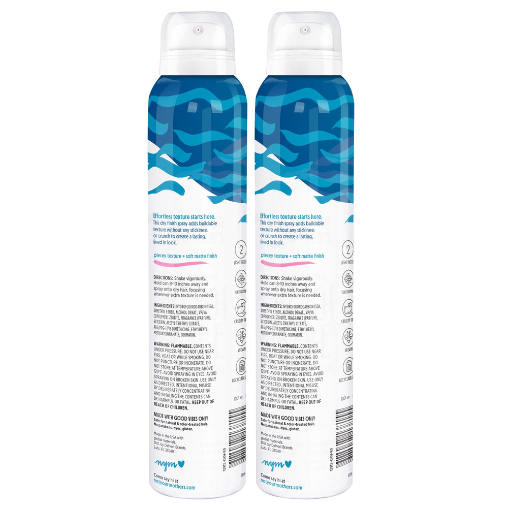 Not Your Mother's bottles next to dry shampoo and sea salt spray showing styling versatility