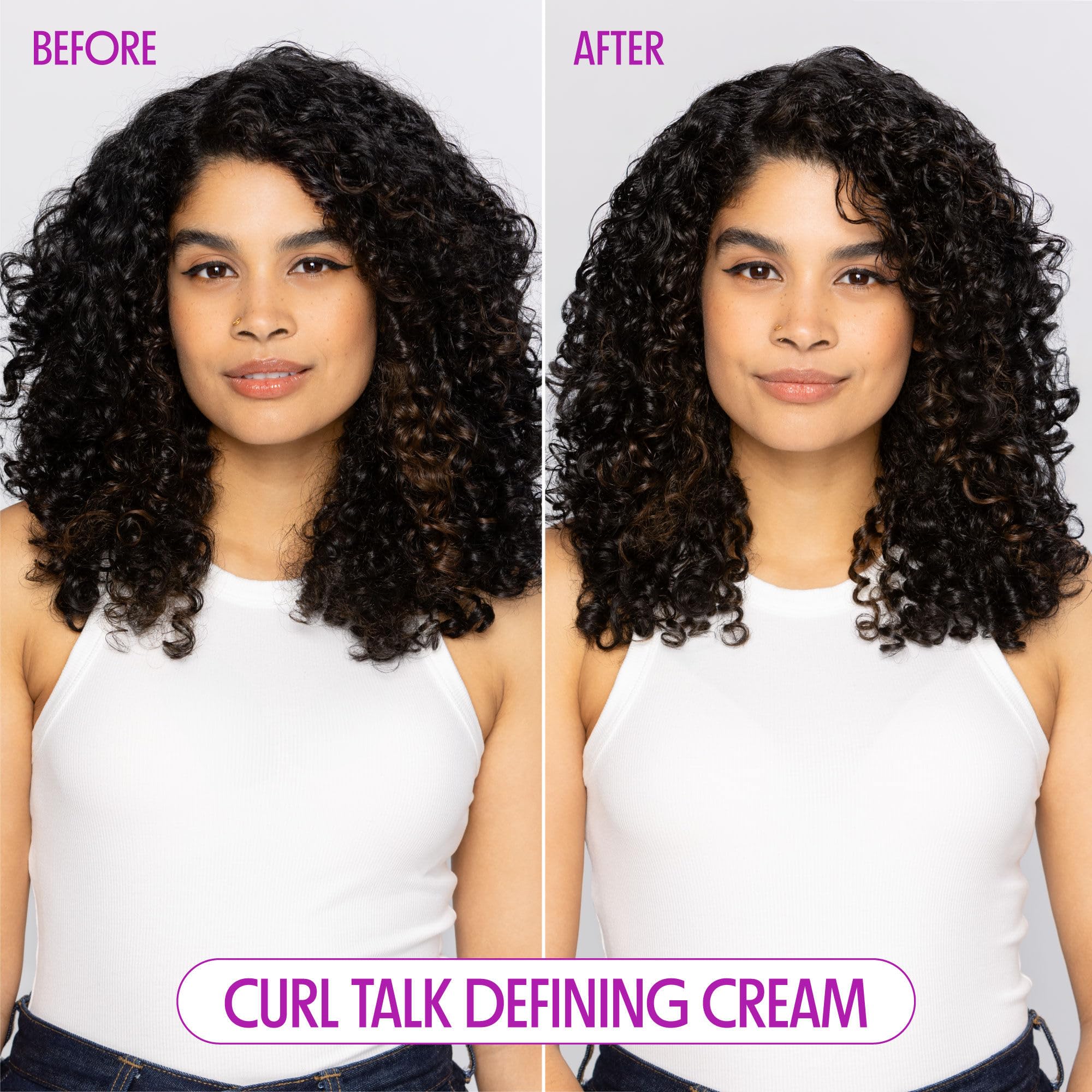 Not Your Mother's applied to damp curly hair showing improved curl definition