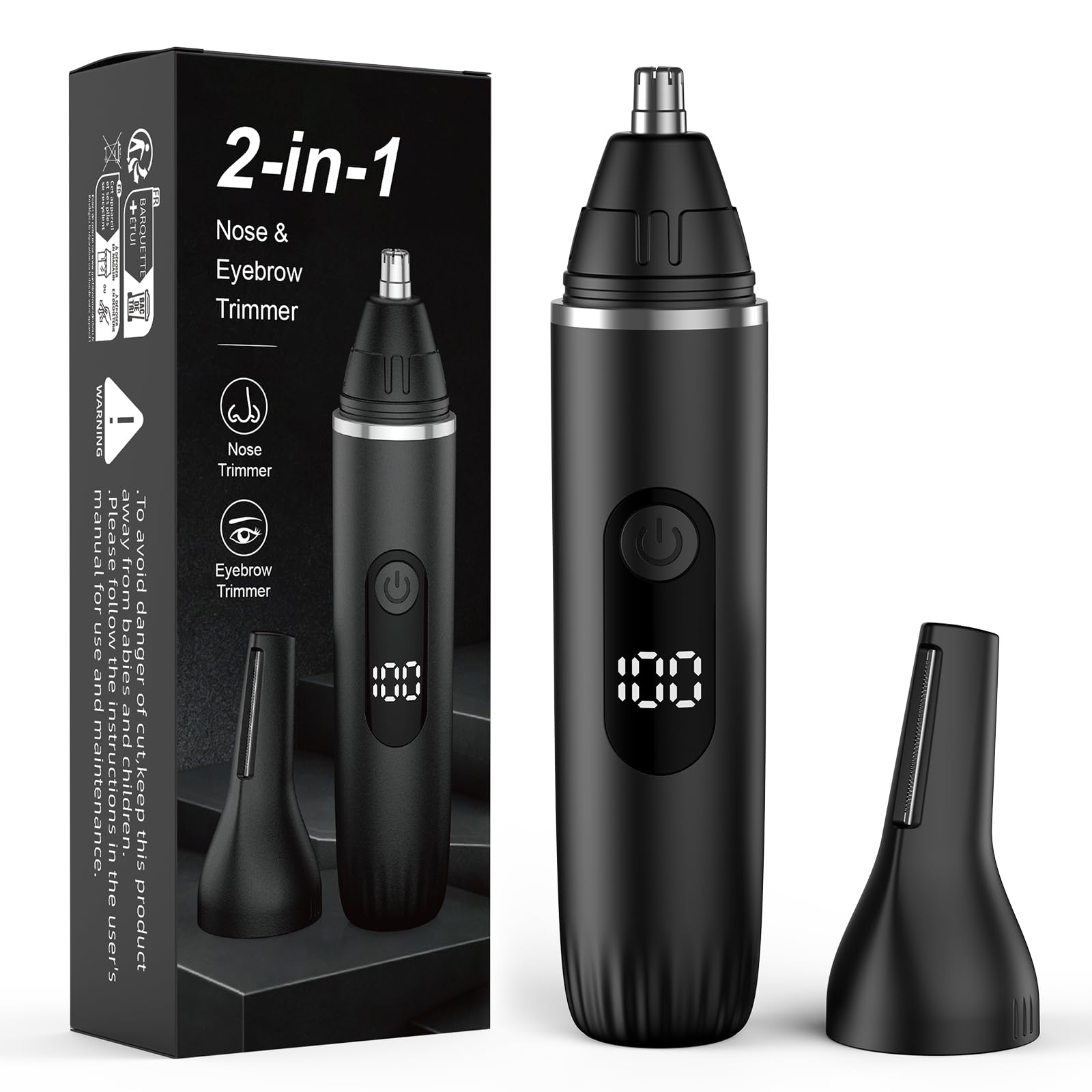 Notato front view of black trimmer showing compact design and portability benefit