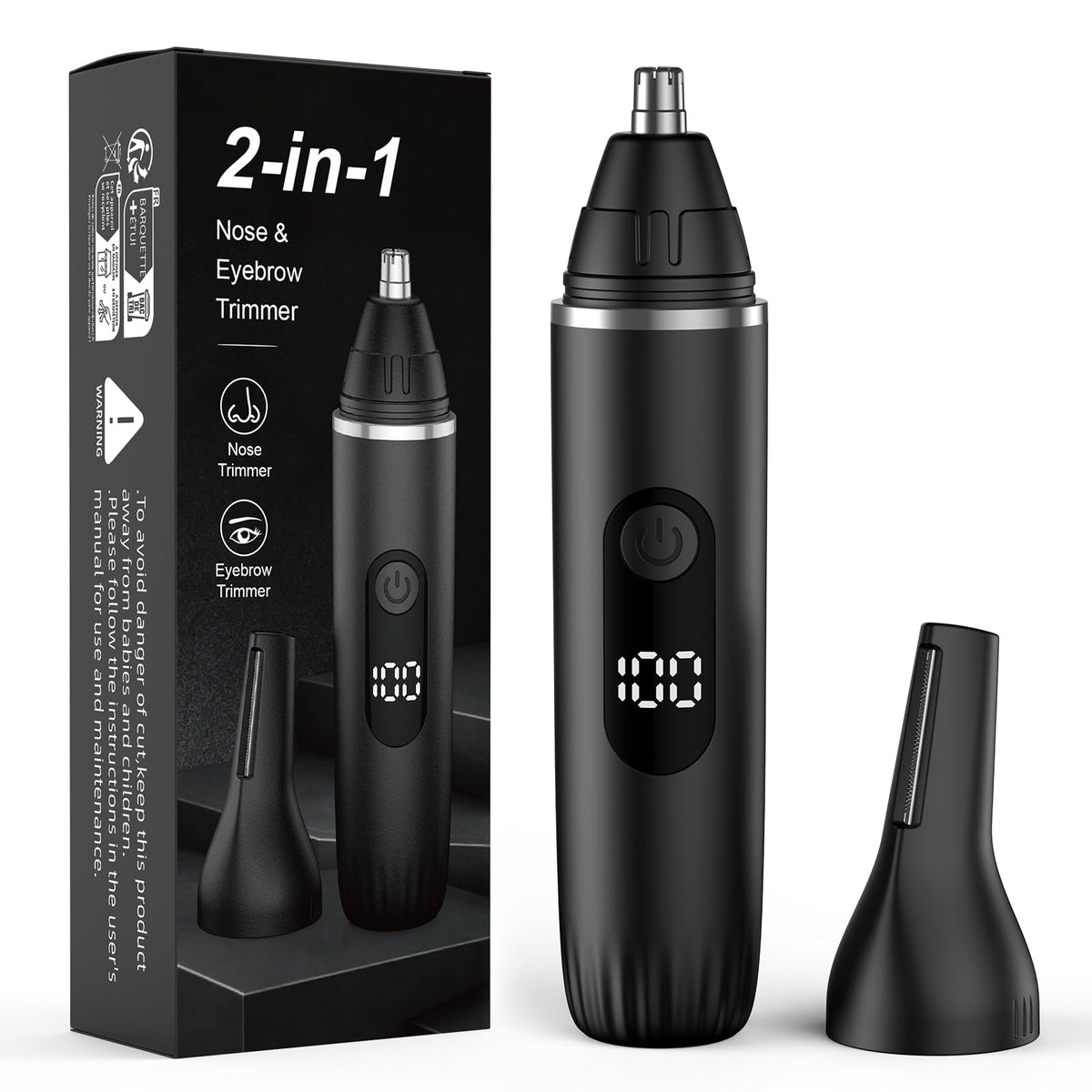 Notato front view of black trimmer showing compact design and portability benefit