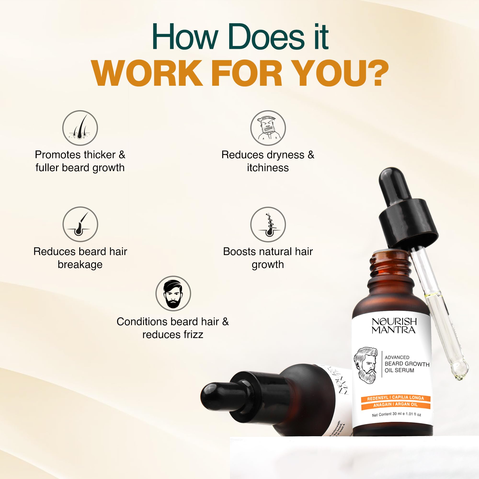 NOURISH MANTRA argan and jojoba bottles highlighting nourishing carrier oils