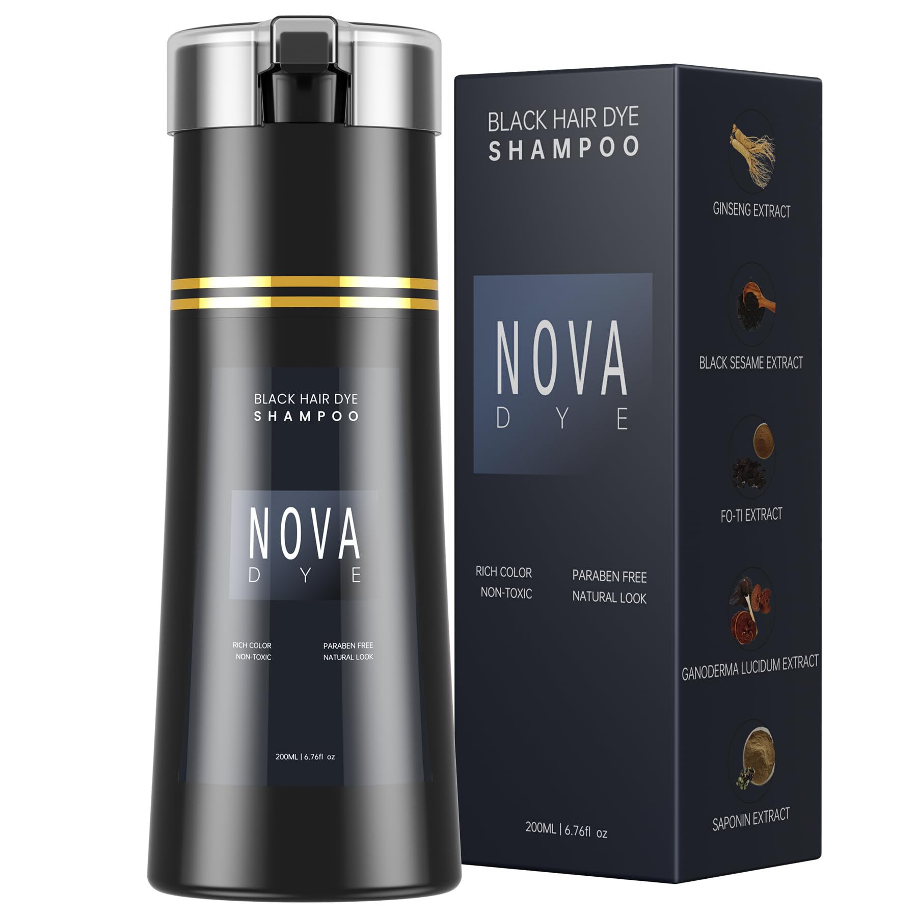 NOVA DYE front bottle shot showing product and benefits