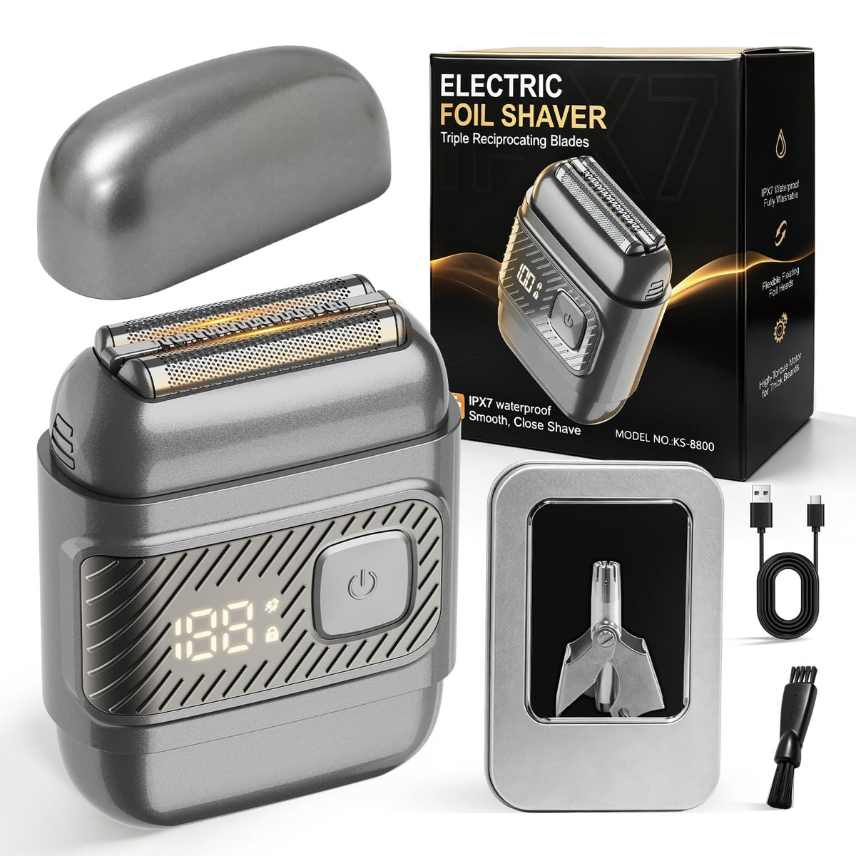 Nova Rix front view of shaver and packaging showing a compact travel razor benefit