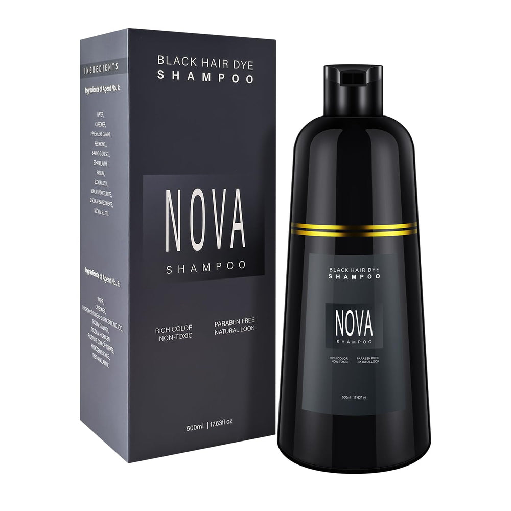 NOVA SHAMPOO front bottle view showing black 500ml label and ease of use