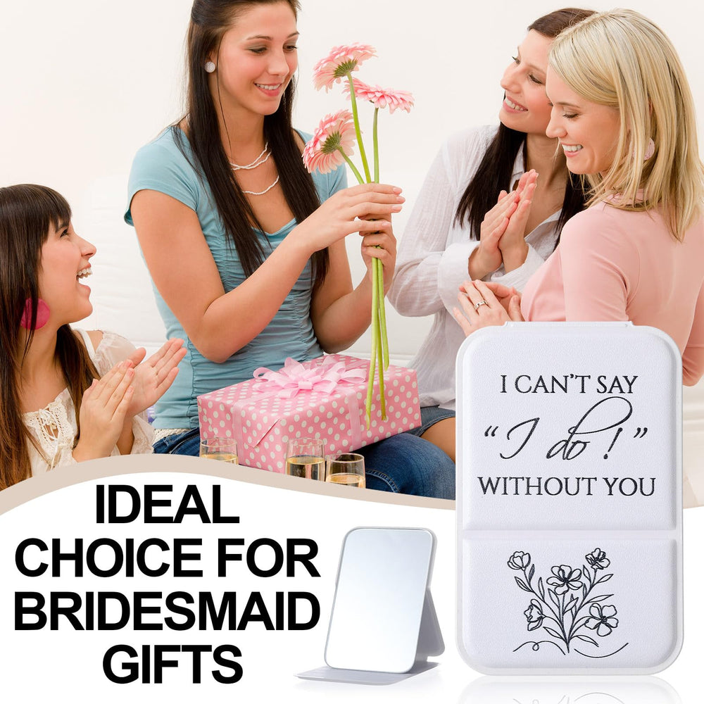 Novabright mirror inside a bridal clutch showing coordinated gift-ready presentation