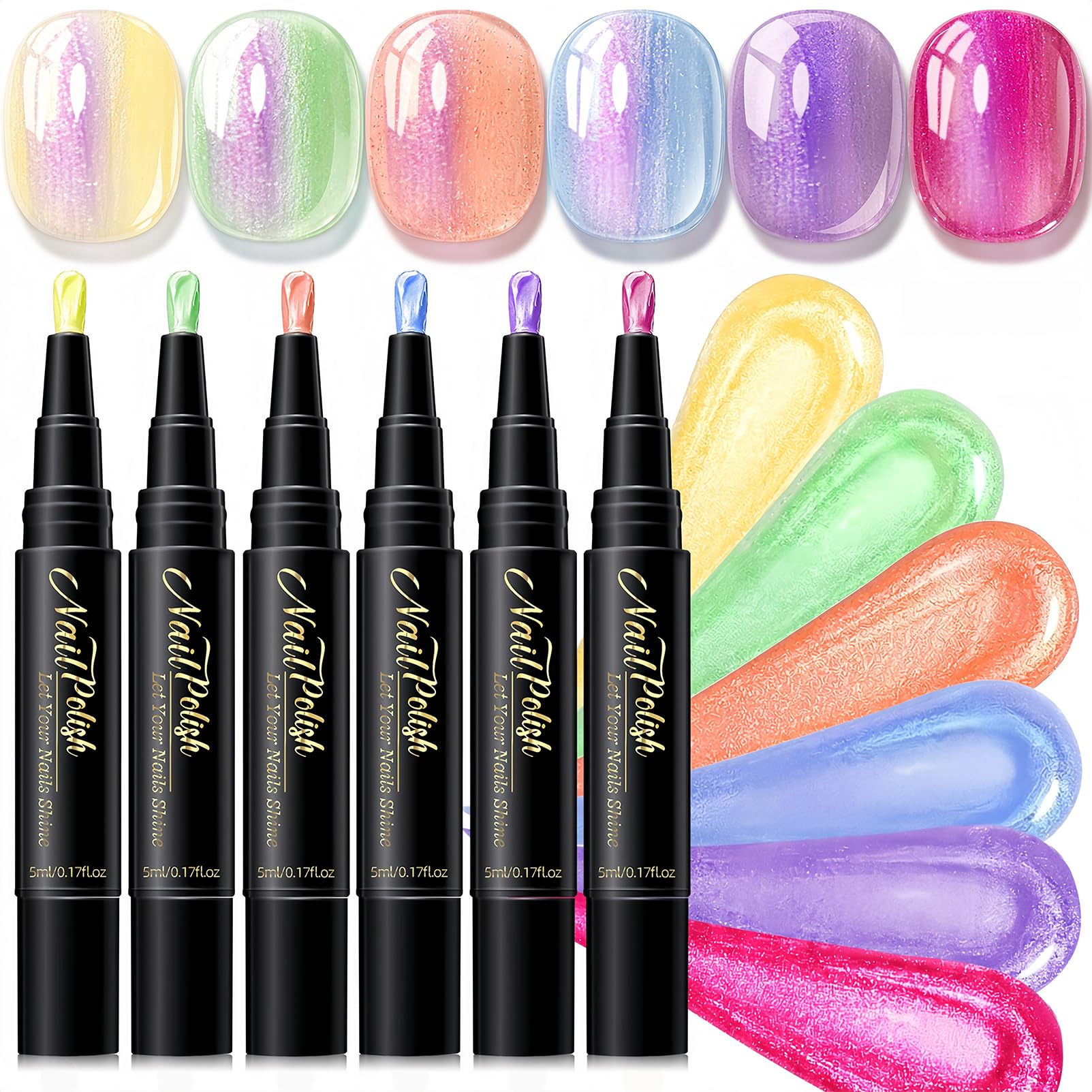 NovaCharm front packaging showing six pearl shimmer pen colors and brand
