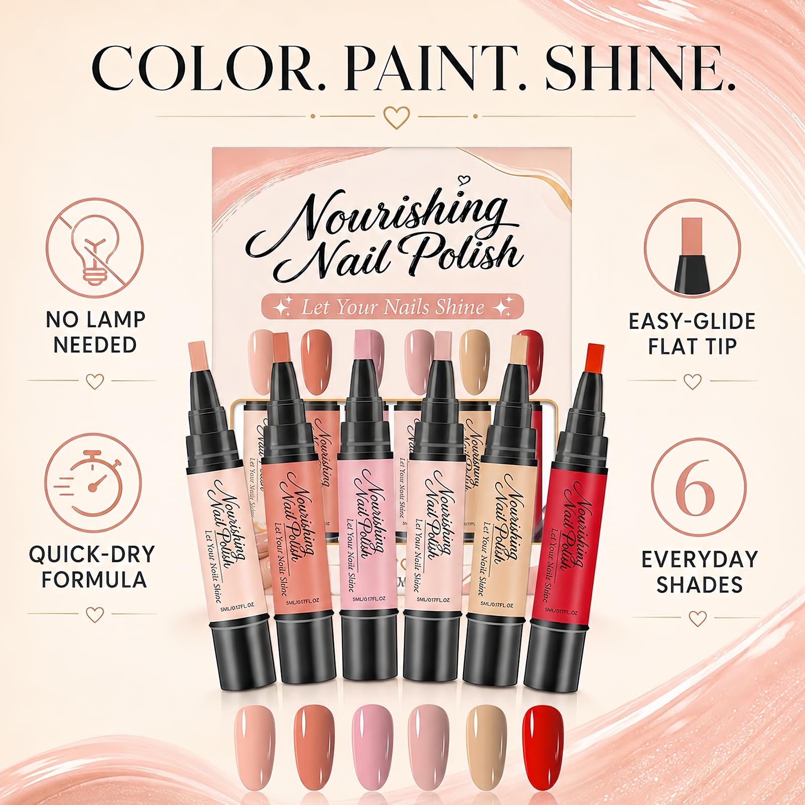 NovaCharm color swatches on a stick showing six coordinated shades for mix and match