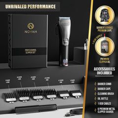 NOVAH guard combs laid out to show length options and versatile styling benefit