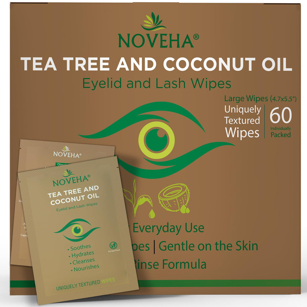 NOVEHA front packaging showing 60 individually wrapped wipes for convenience