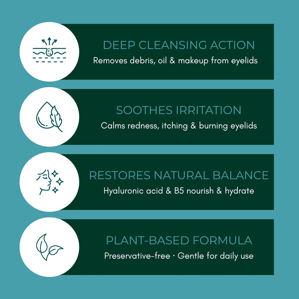 NOVEHA product in use along lash line for effective daily cleansing