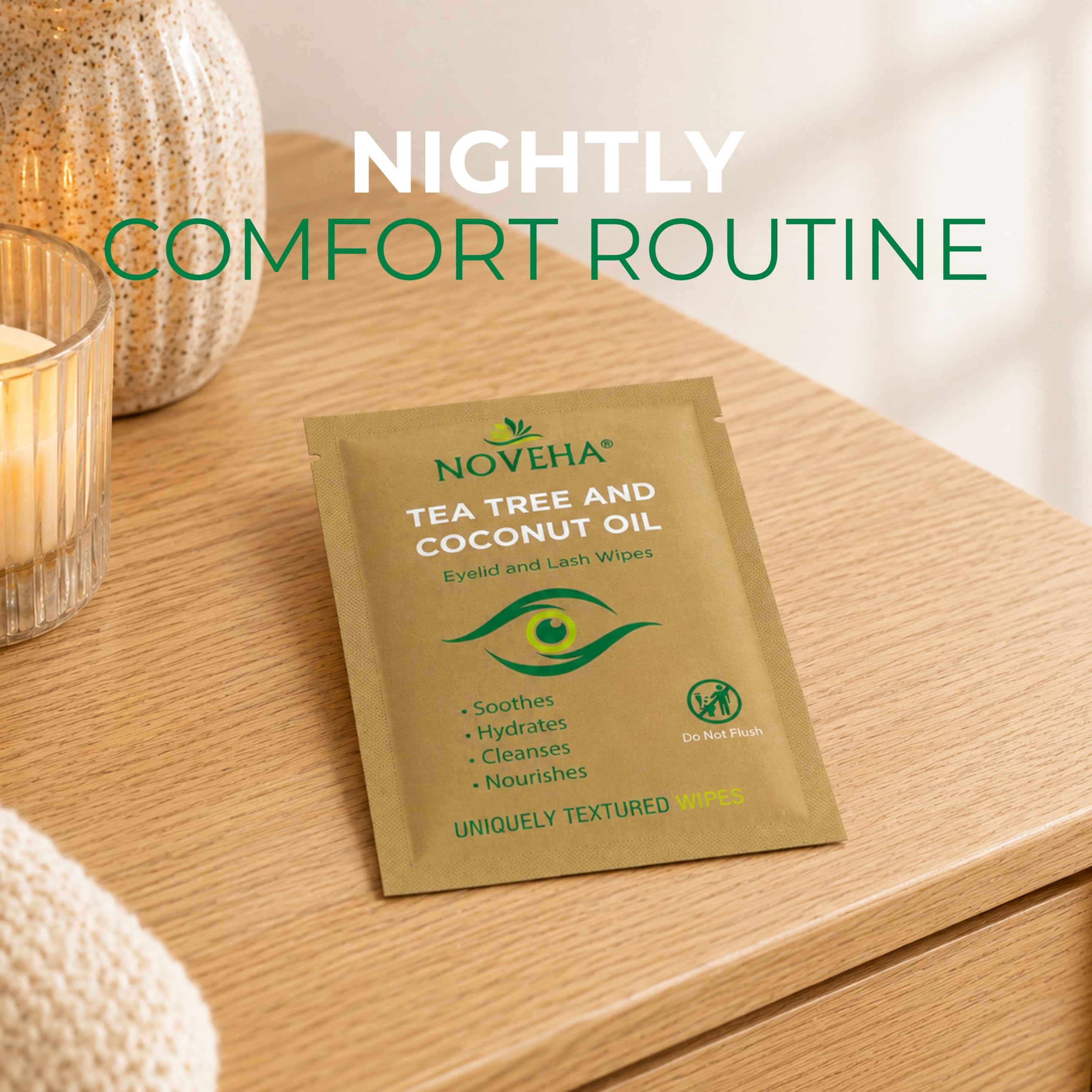 NOVEHA open pack displaying neatly sealed single-use towelettes