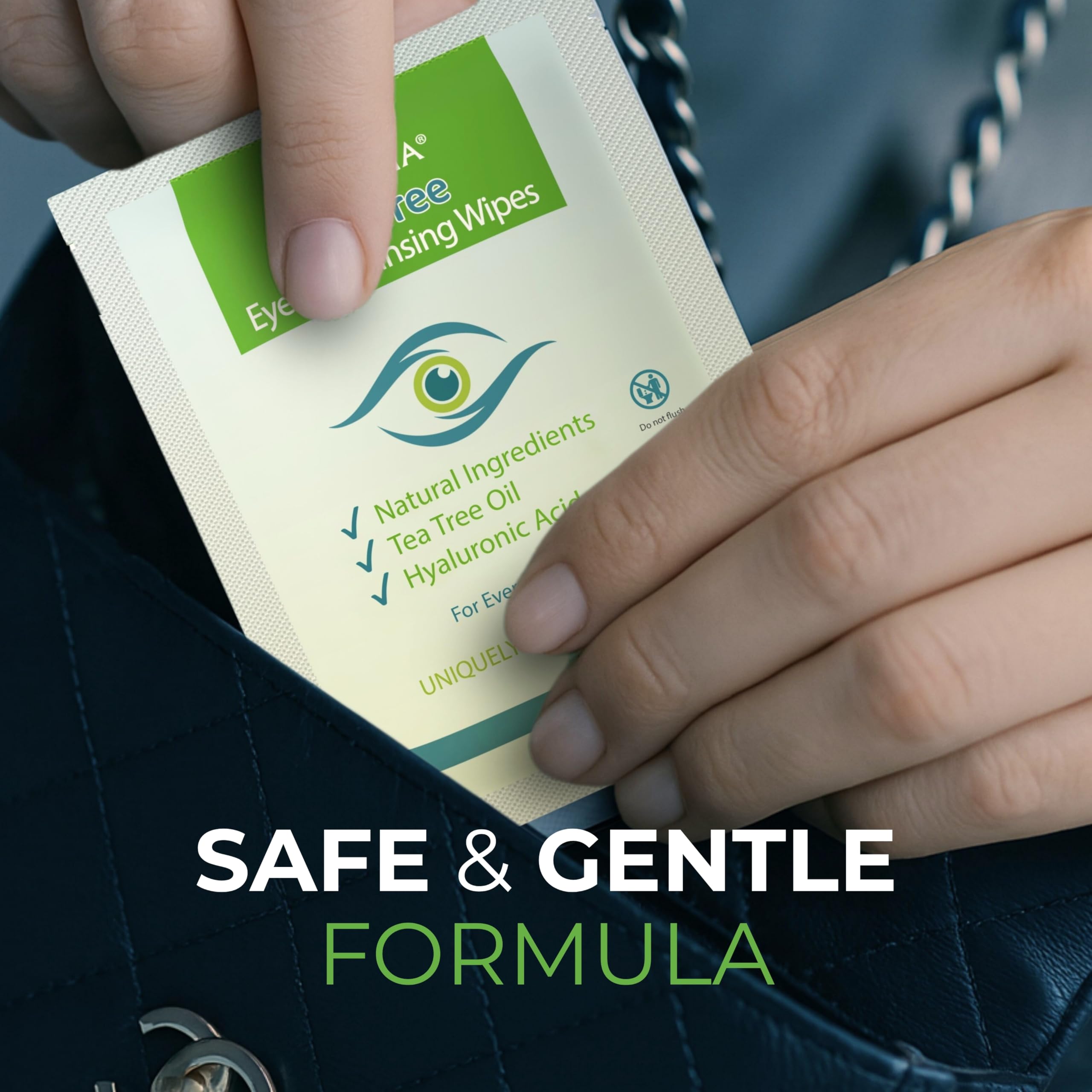 NOVEHA wipe next to common items to show pack size and travel-friendly scale