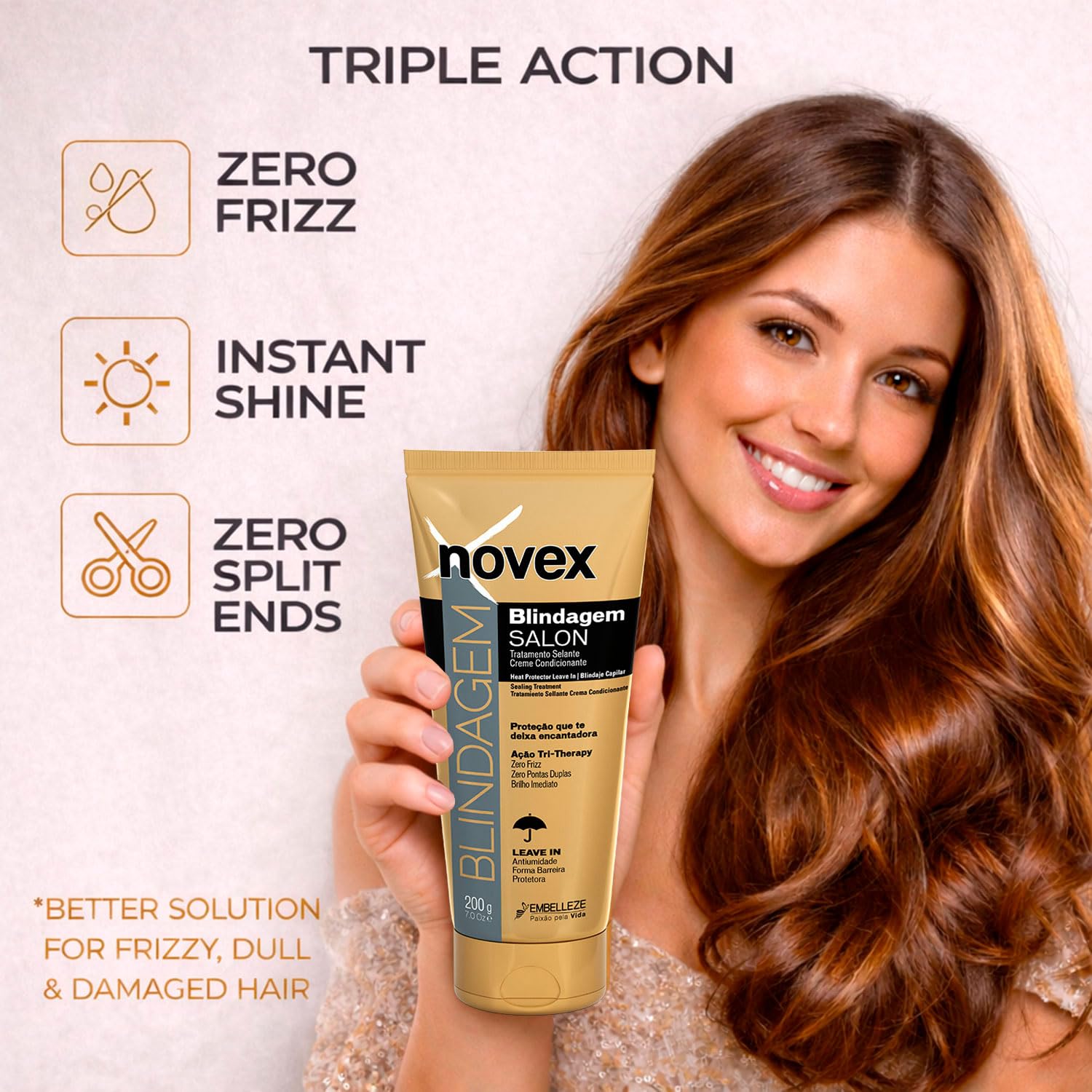NOVEX texture demonstration on hair strand showing smooth cuticle sealing