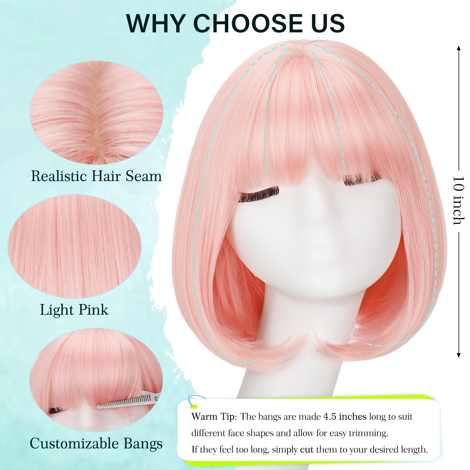 NOVFLKW model wearing light pink bob wig demonstrating playful everyday styling
