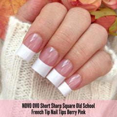 NOVO OVO close-up of retro French tip pattern highlighting crisp edges and ready-to-wear benefit