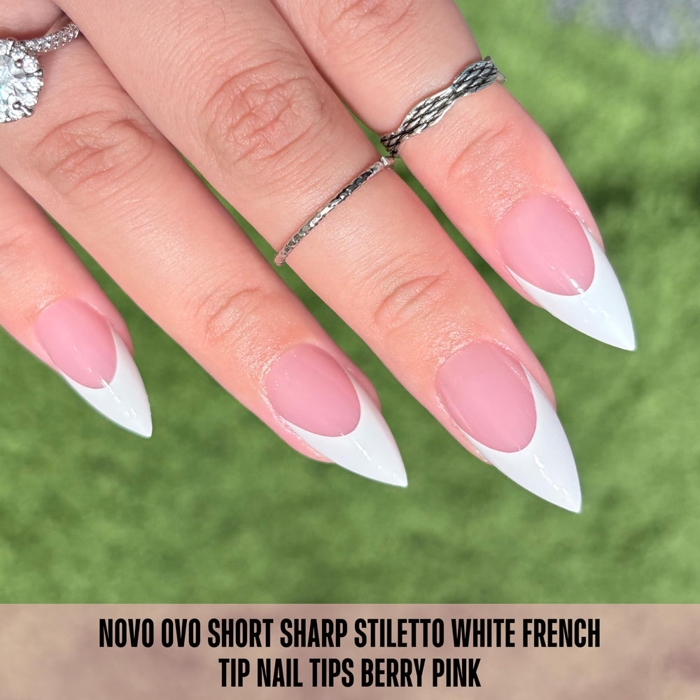 NOVO OVO on a hand model demonstrating instant French stiletto transformation
