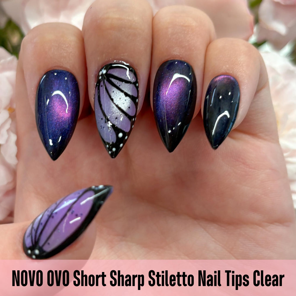 NOVO OVO tips worn on a hand model demonstrating instant finger elongation