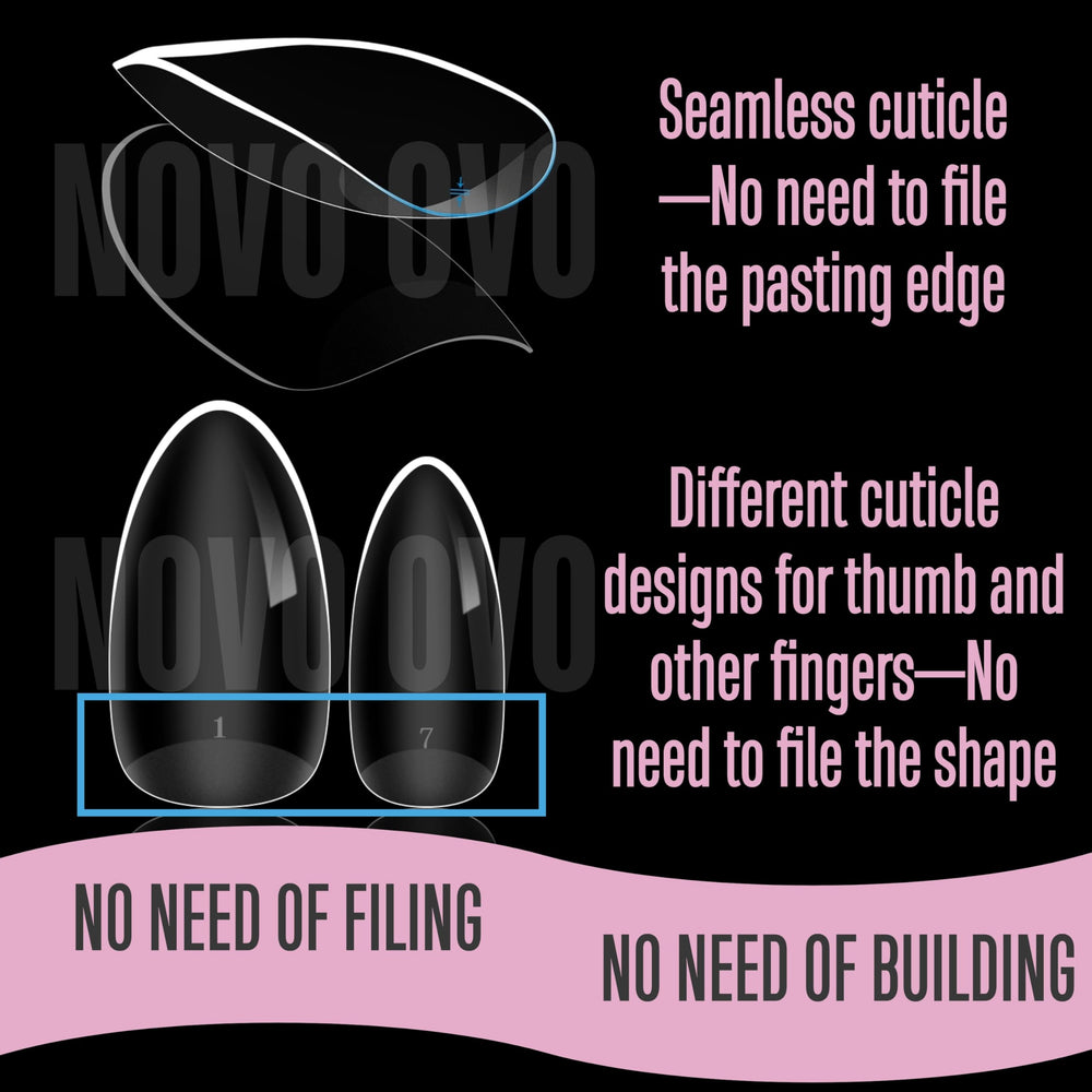 NOVO OVO size etchings on tips that disappear under polish for a clean finish