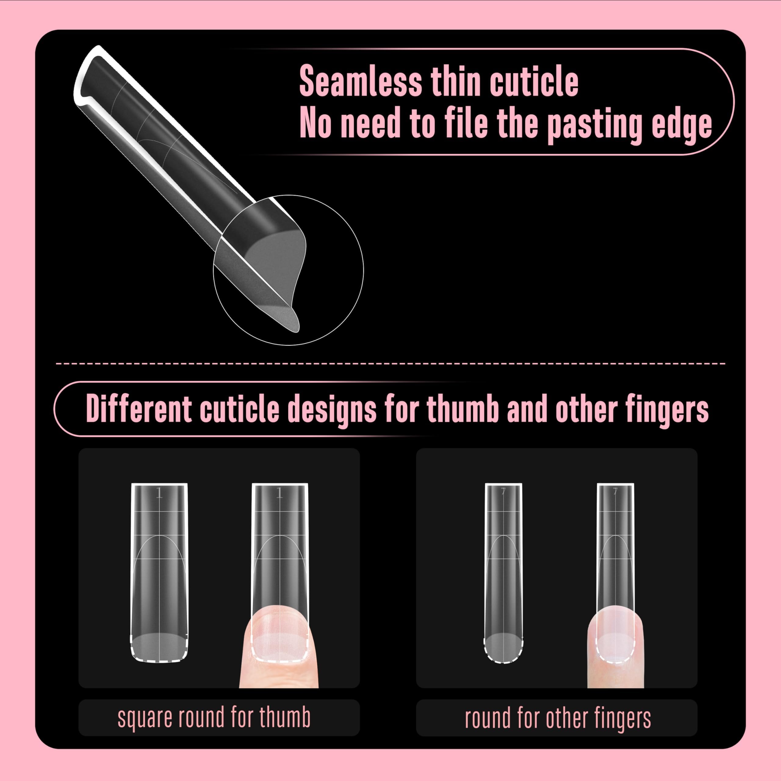 NOVO OVO side view of extra-thick free edge for stronger extensions