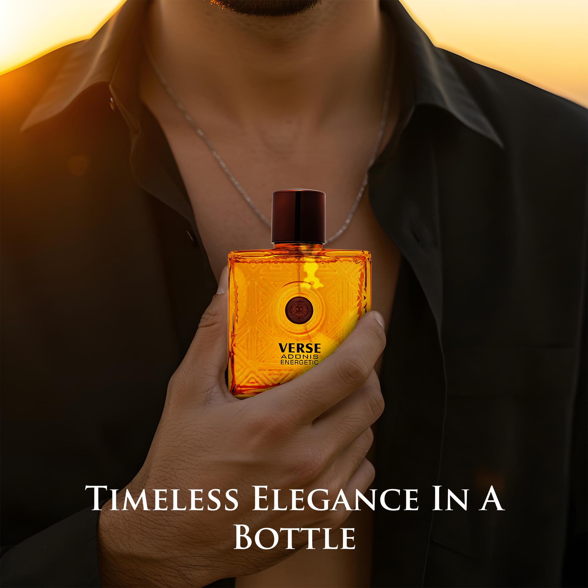 Man wearing NovoGlow fragrance in lifestyle scene for stylish presence