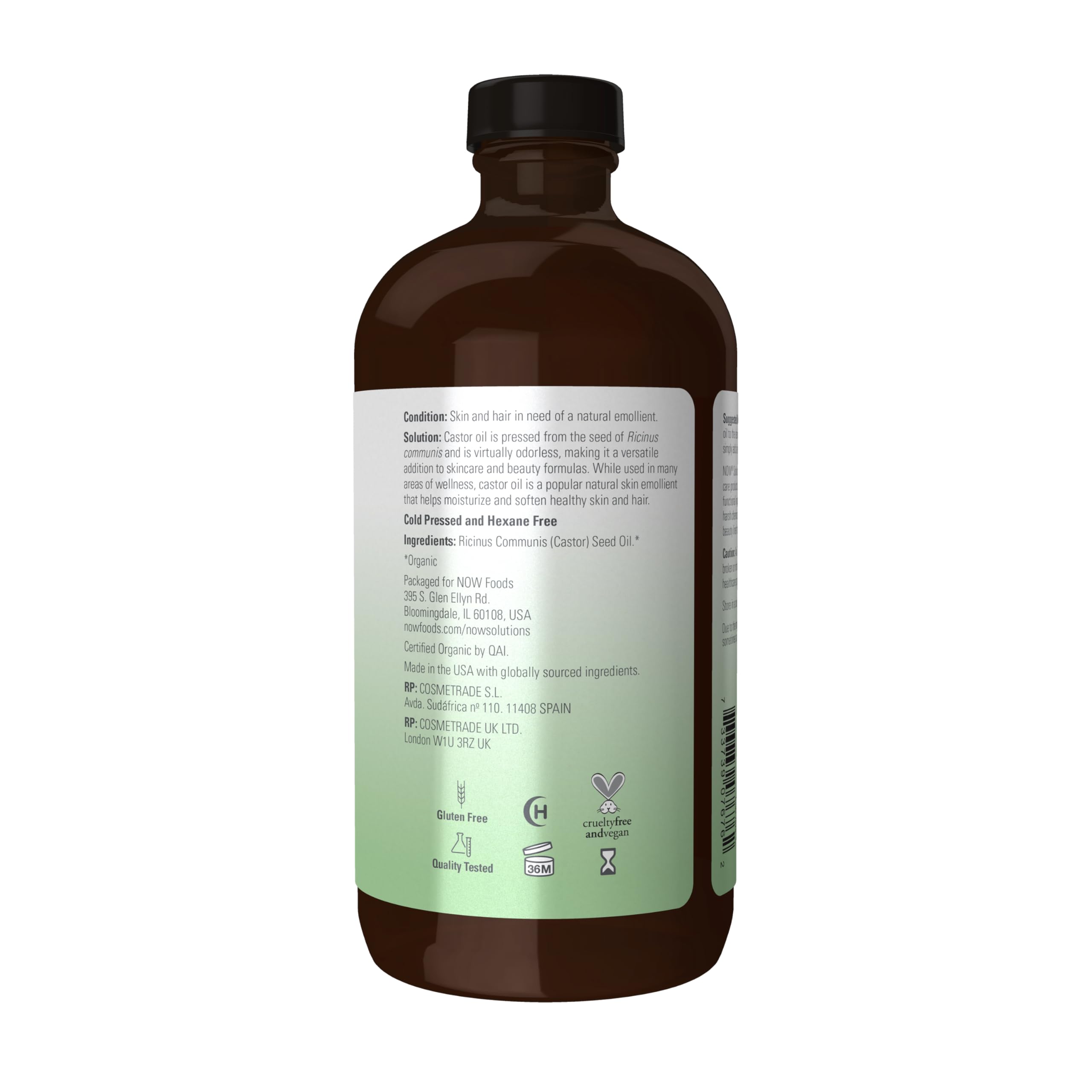 NOW castor oil pouring from bottle closeup illustrating smooth pourability