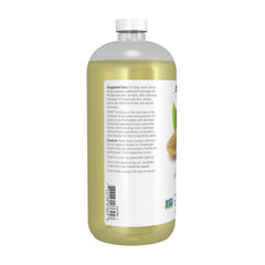 NOW sweet almond oil being rubbed into hands to hydrate skin and improve softness