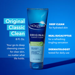 Noxzema dispensing cream from container illustrating easy application