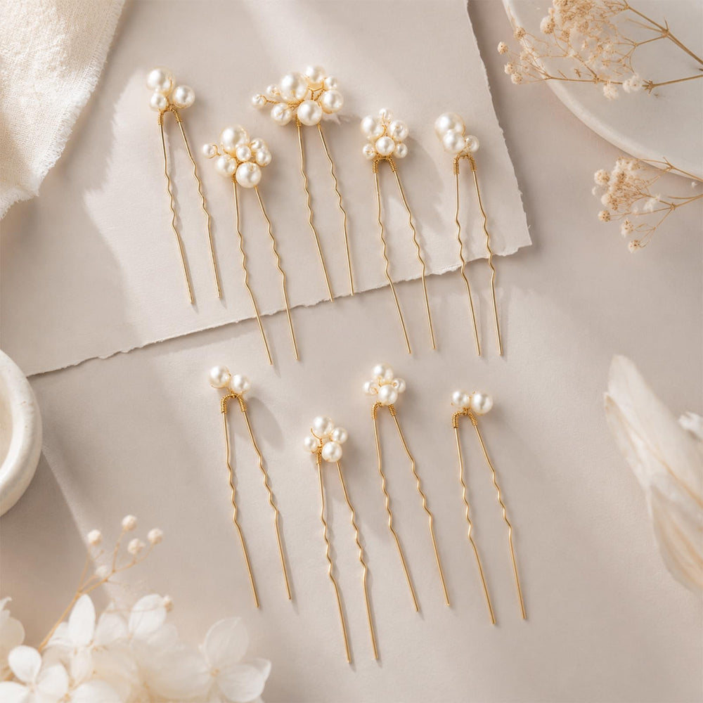 NSEEVLOM pins used in a half-updo adding delicate shine to hair