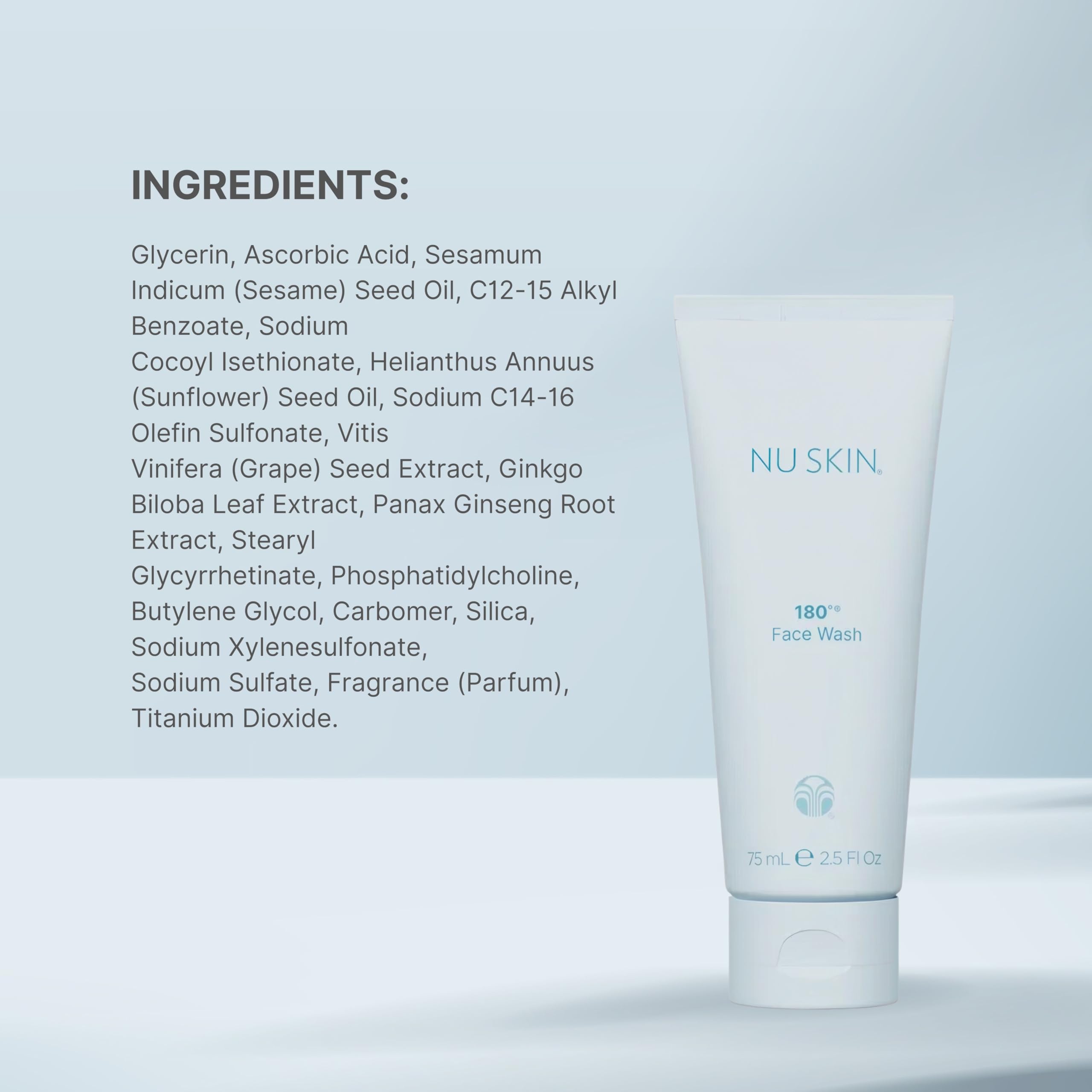 Nu Skin 180° in bathroom setting suggesting daily routine use