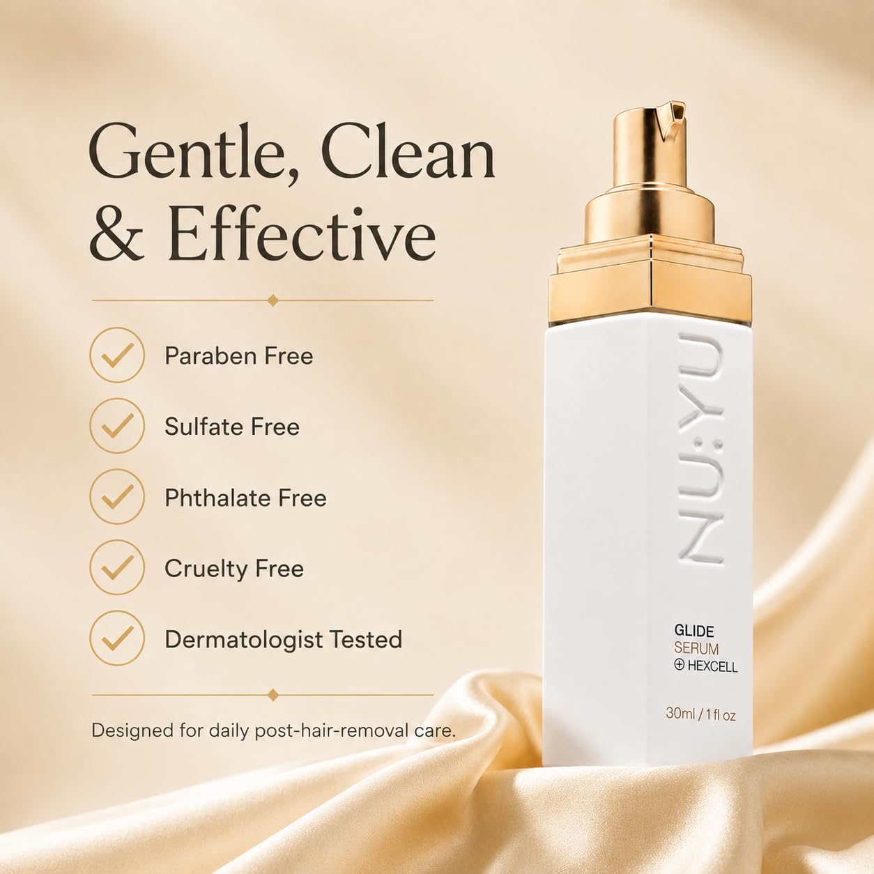 Nu Yu Skin serum texture close-up demonstrating lightweight, fast-absorbing finish
