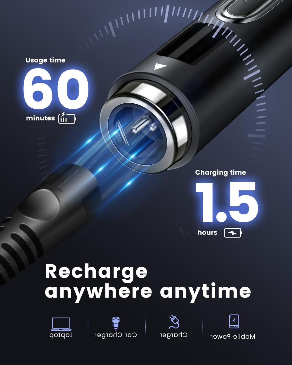 NUBACK LED display and controls showing battery level benefit