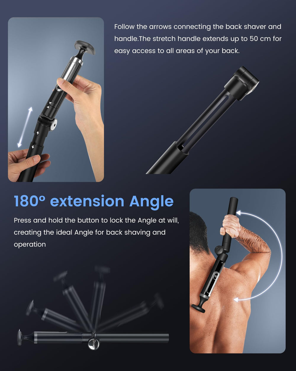 NUBACK three replaceable heads displayed for versatile grooming