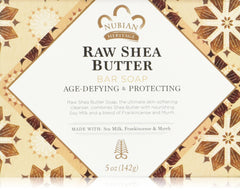 Nubian Heritage front packaging showing six raw shea and myrrh bars for value