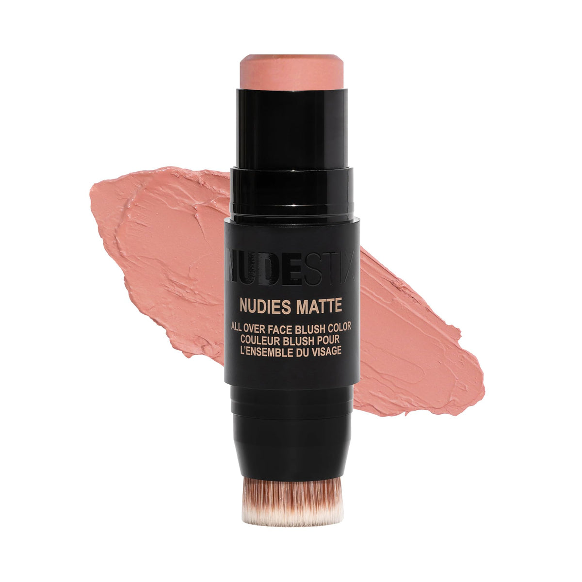 Nudestix front view of tin showing product color and portability benefit