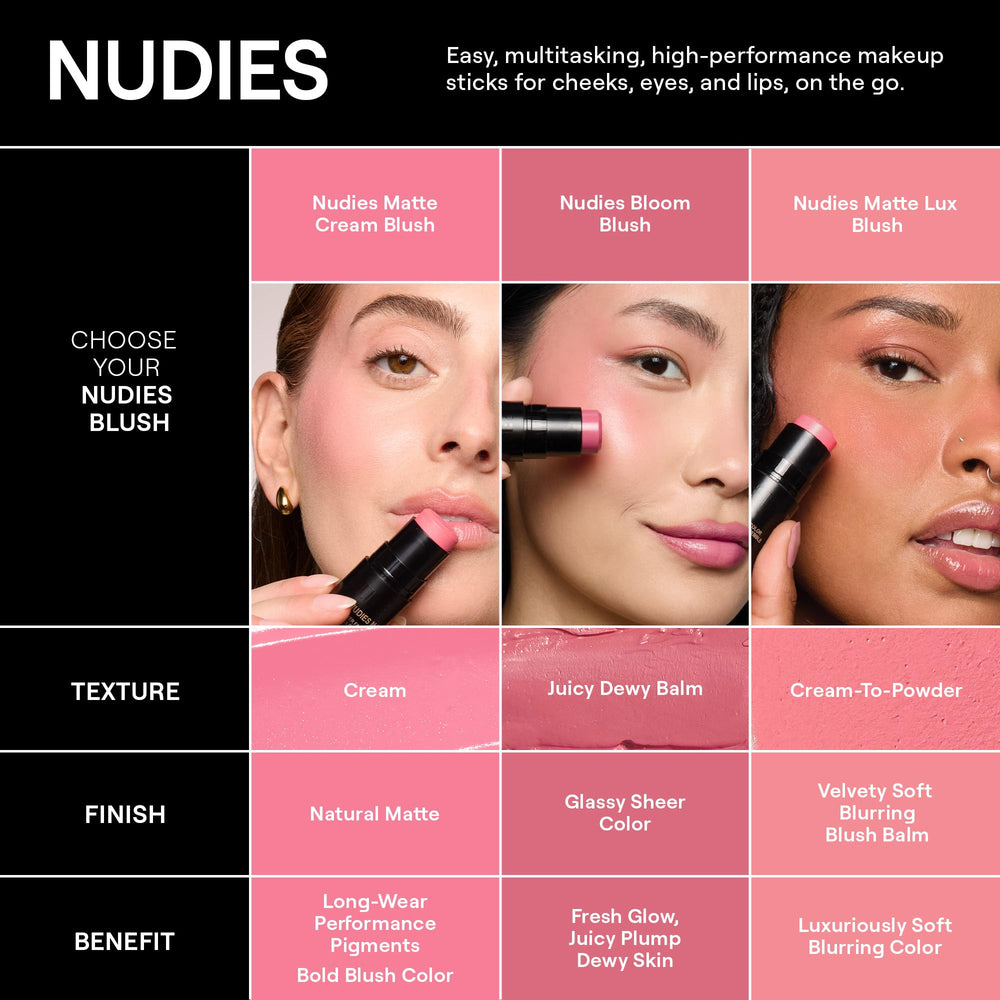 Nudestix size comparison next to a finger showing compact travel-friendly benefit