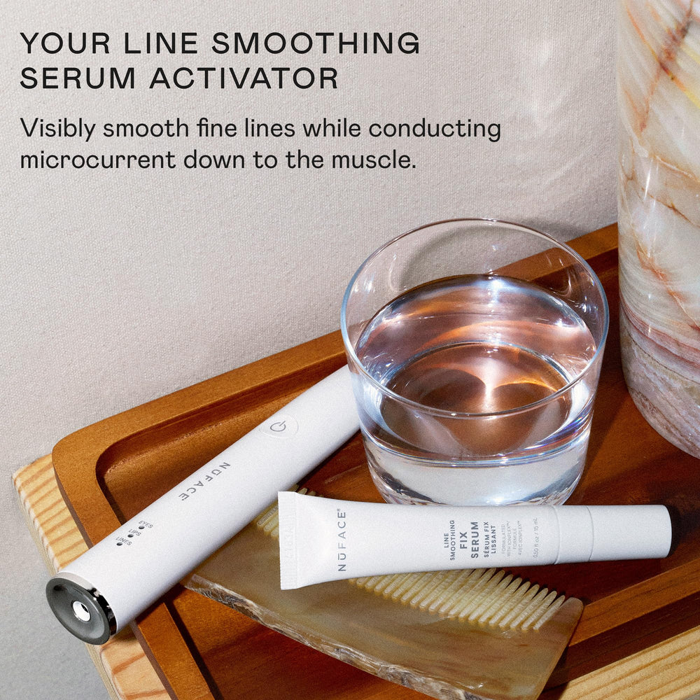 NuFACE FIX on a bathroom counter illustrating daily skincare routine