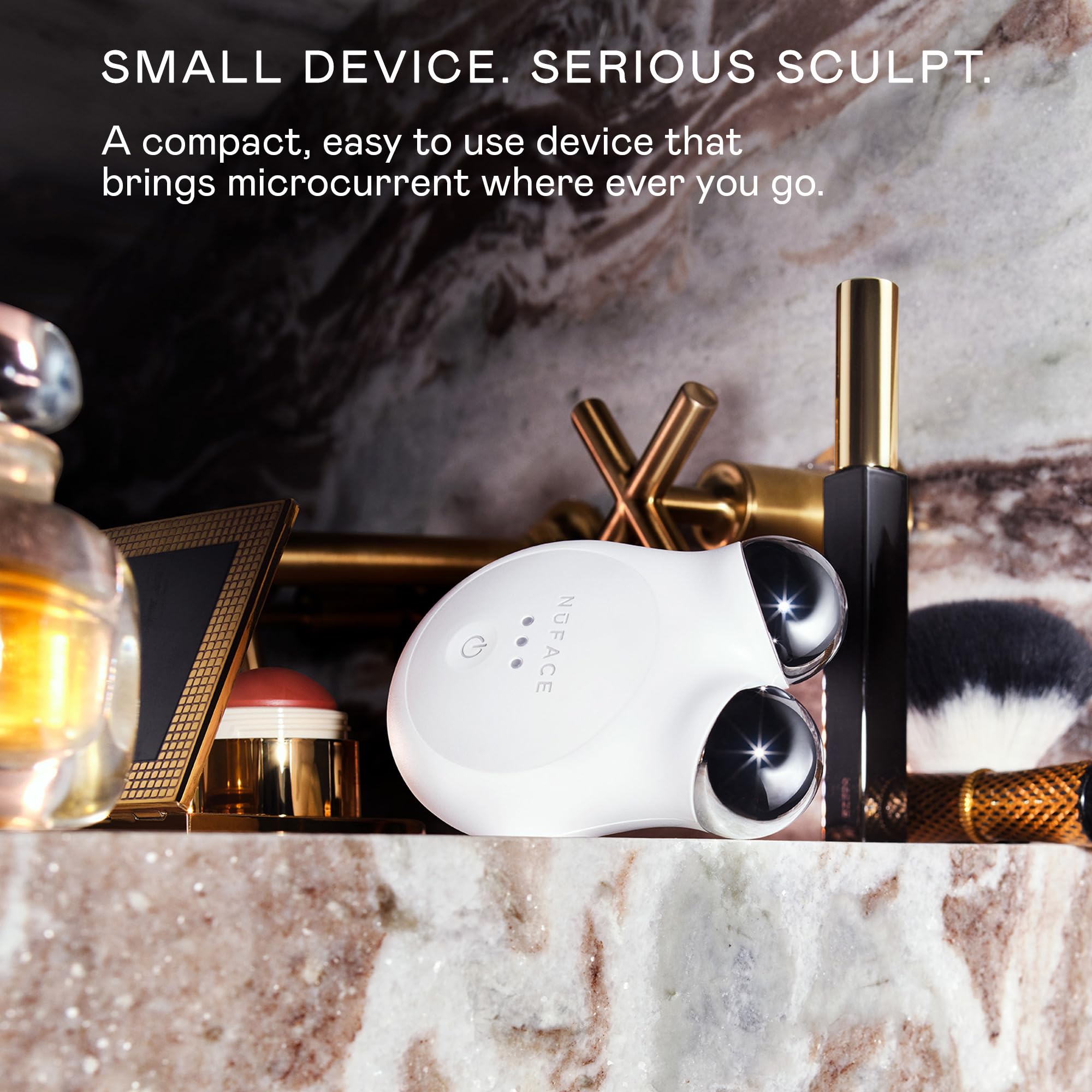 NuFACE MINI+ alongside FIX MicroWand for targeted eye and lip microcurrent treatments