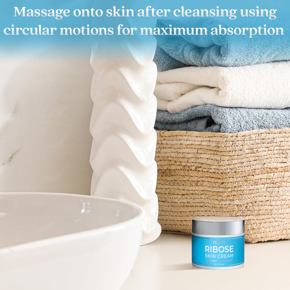 nuJuv cream on bathroom counter in routine setting showing everyday usability