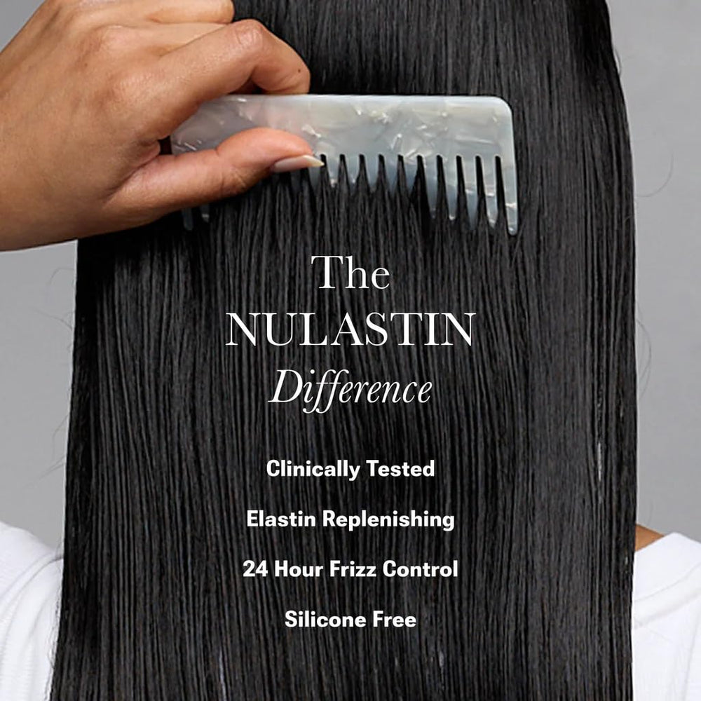NULASTIN NuProtect before and after hair image showing reduced frizz and smoother shine
