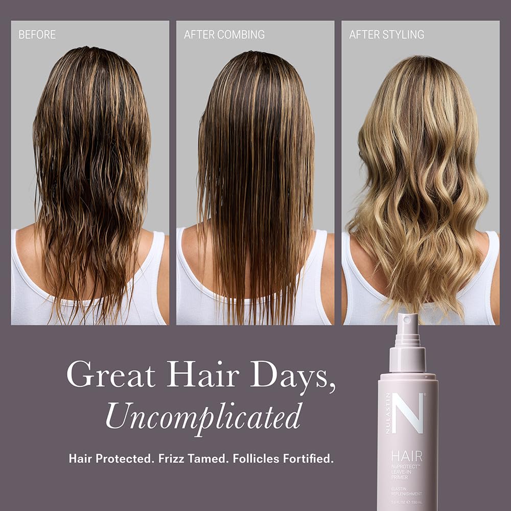 NULASTIN NuProtect placed on bathroom shelf alongside styling tools for daily routine convenience