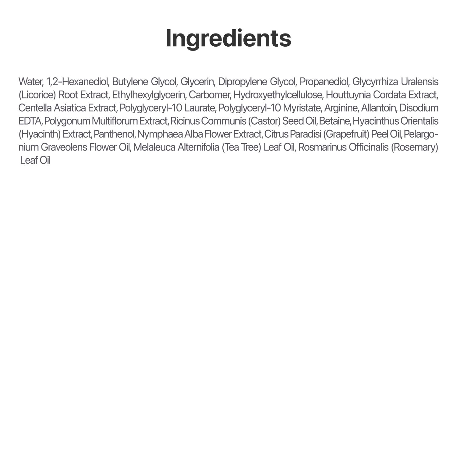 numbuzin label and ingredient list closeup highlighting key soothing extracts