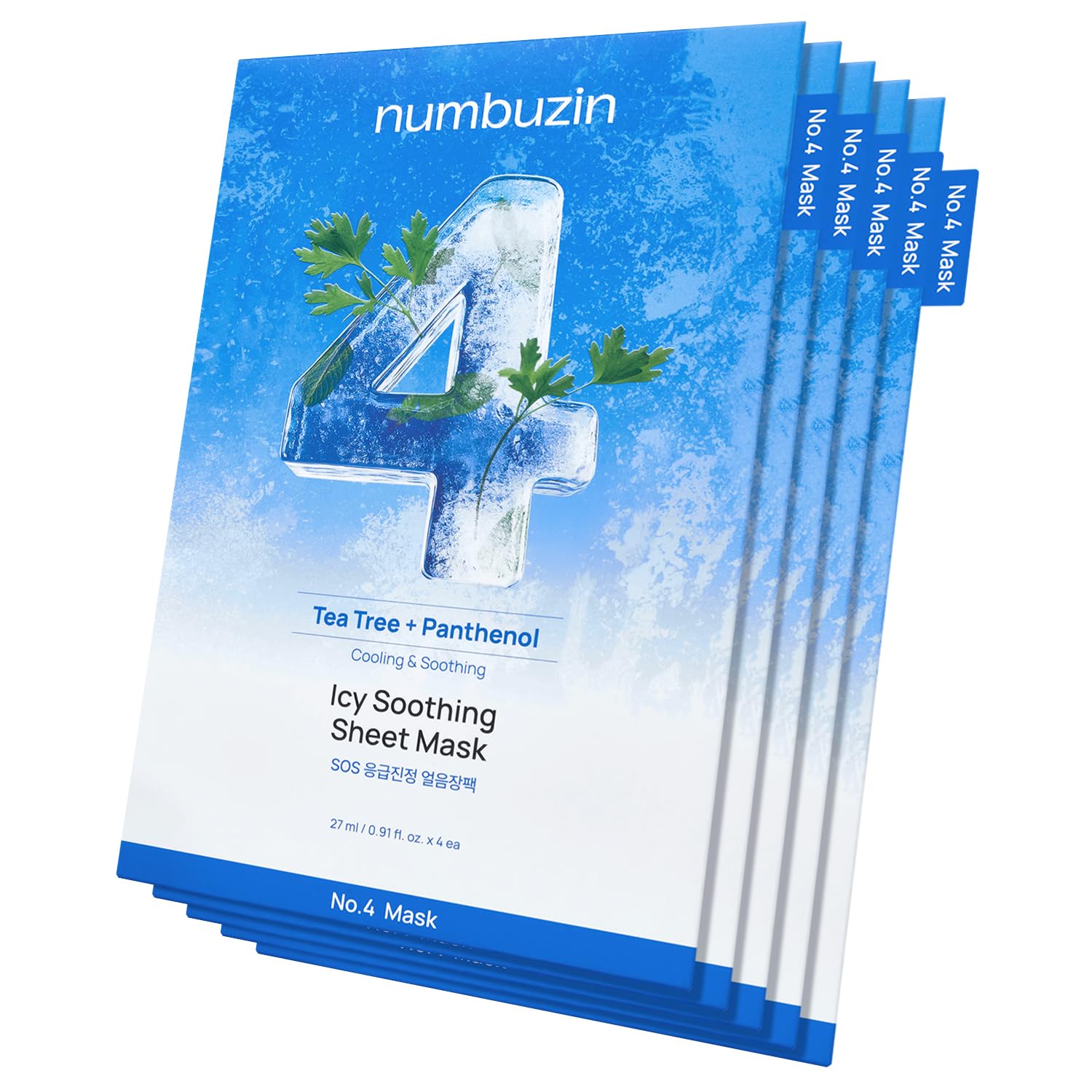 numbuzin front packaging showing five-sheet box and branding, conveys convenient soothing