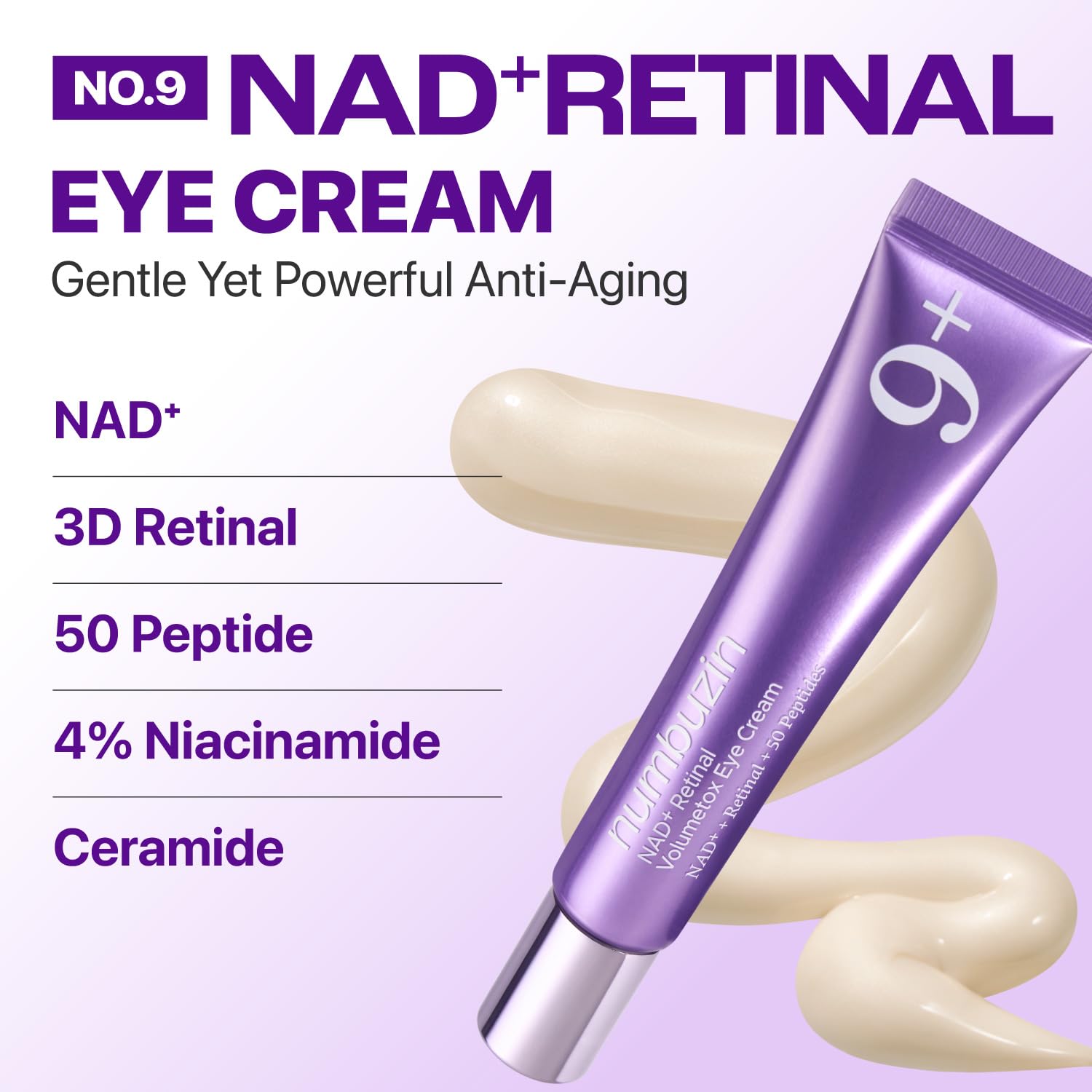 numbuzin cream dispensed on fingertip highlighting smooth retinal texture