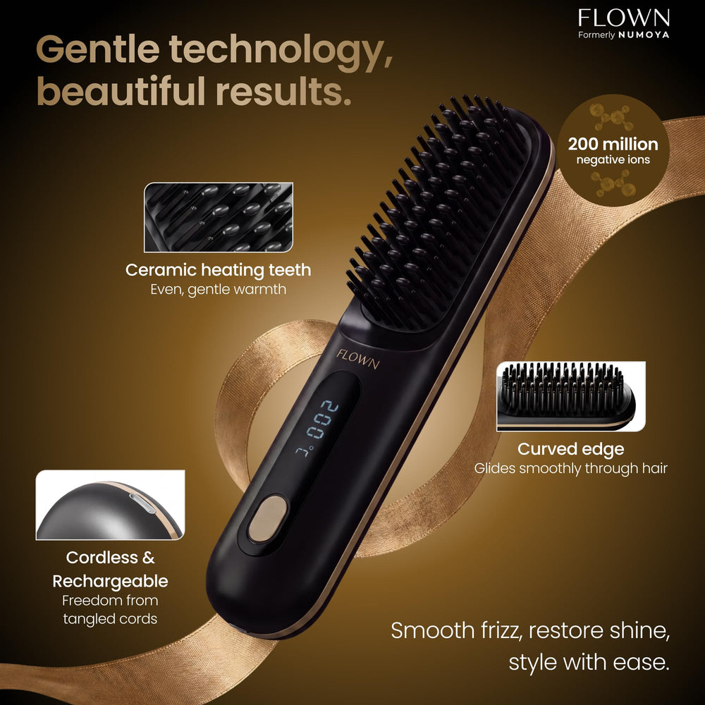 NUMOYA Flown Go Brush MAX ceramic surface close-up for even heat and reduced frizz benefit