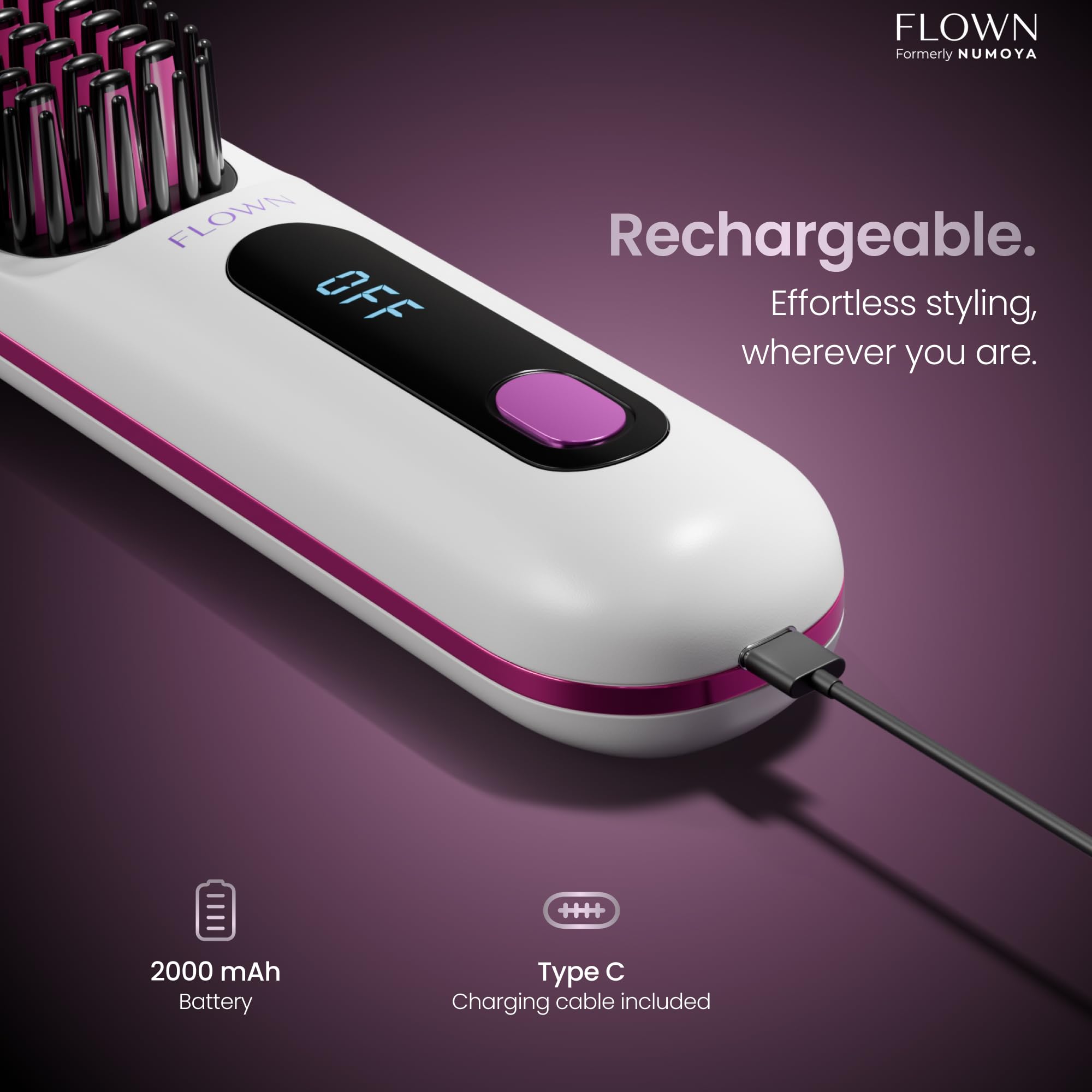 NUMOYA Flown® smoothing straight hair to demonstrate frizz reduction and gloss