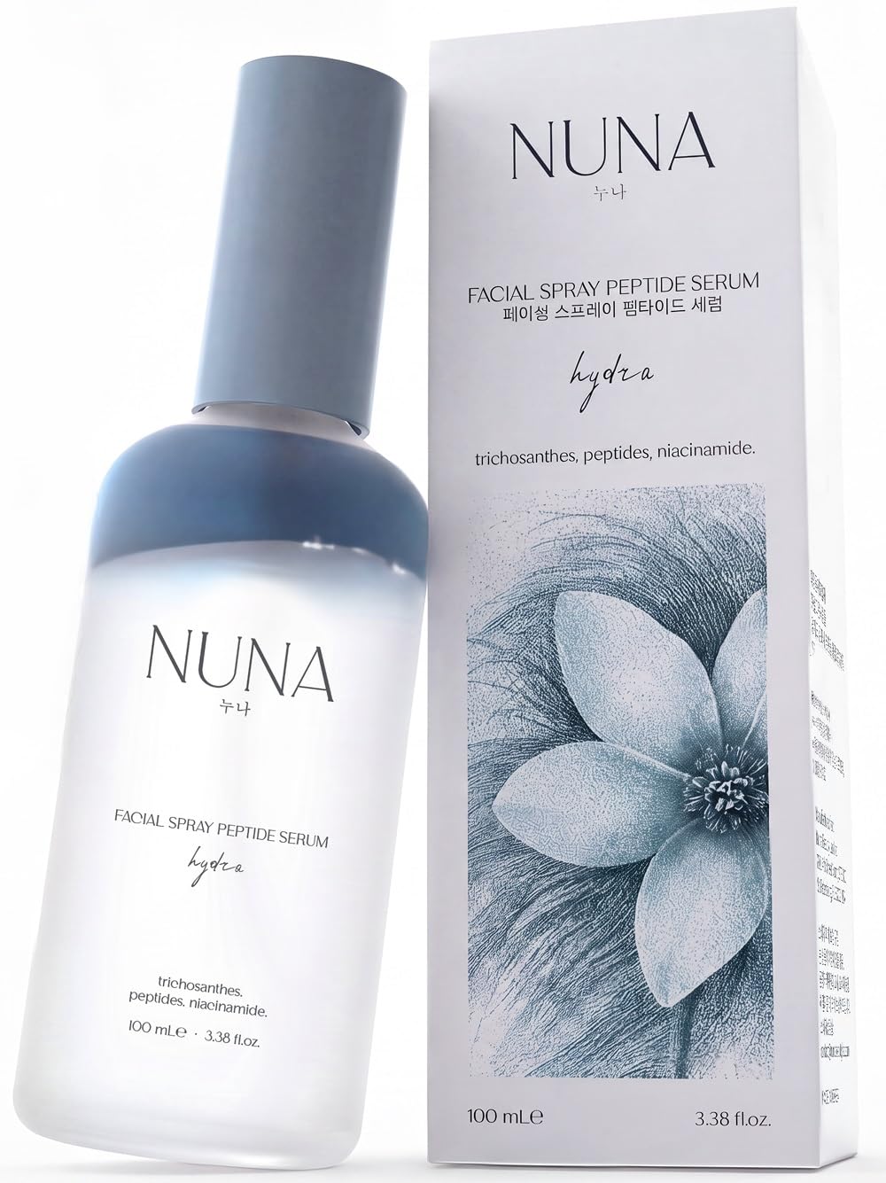 NUNA front packaging showing ultra hydrating serum spray for easy glow
