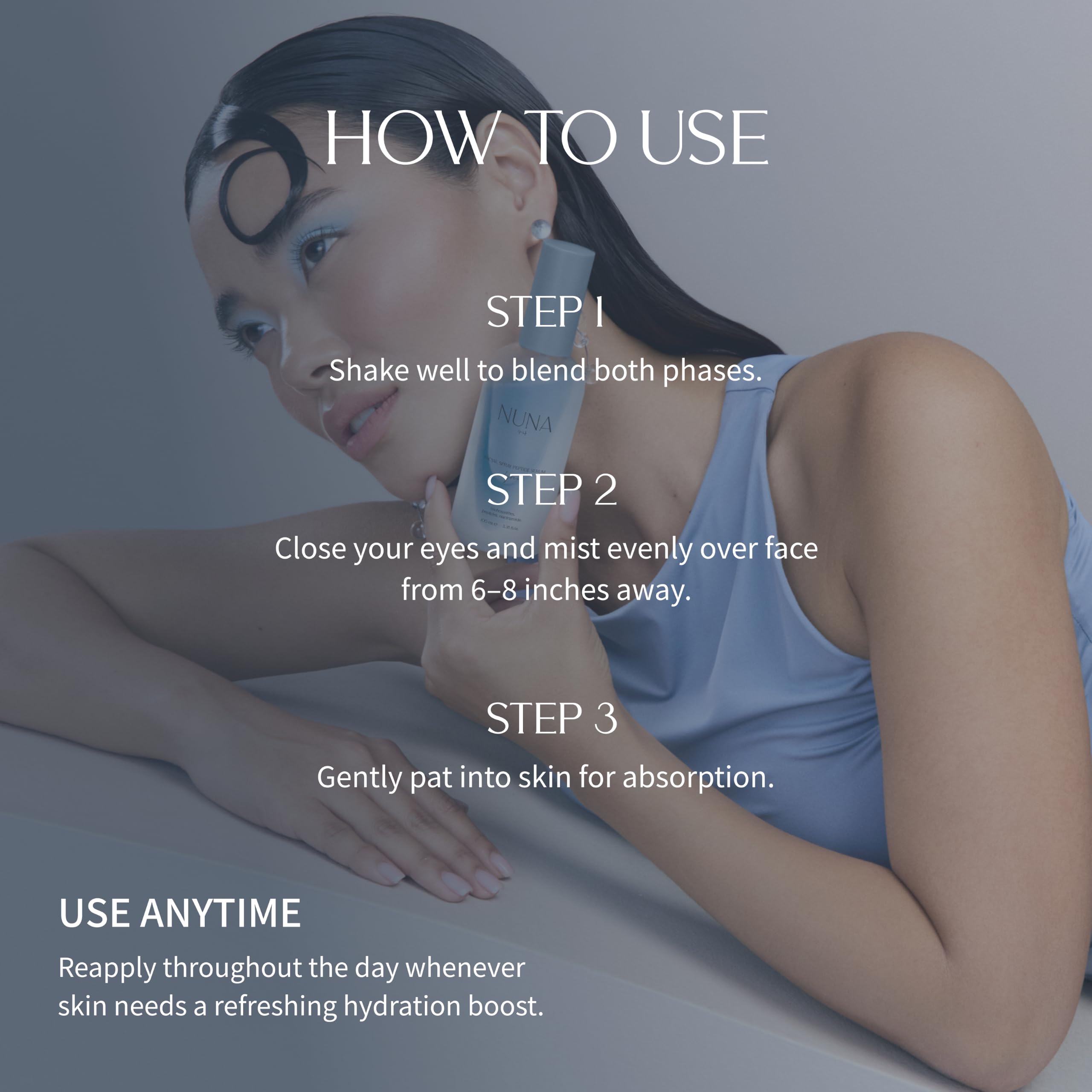 NUNA makeup setting demo showing dewy finish and longer-wear benefit
