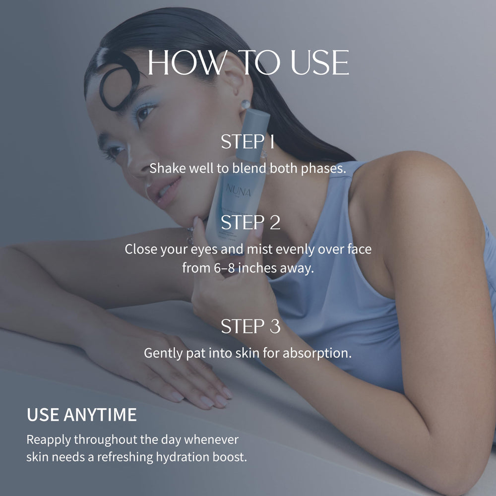 NUNA makeup setting demo showing dewy finish and longer-wear benefit