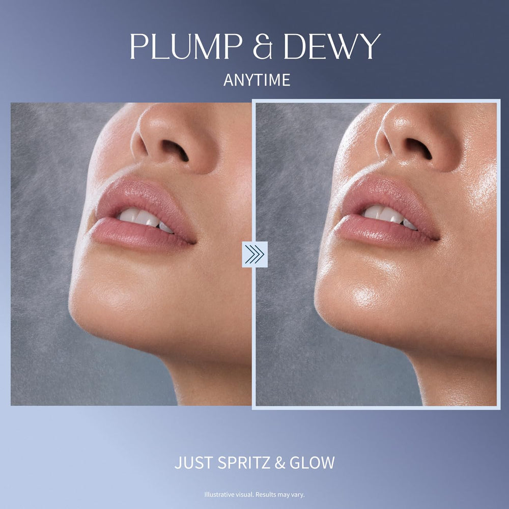 NUNA fine facial mist spraying on model for instant hydrating refresh